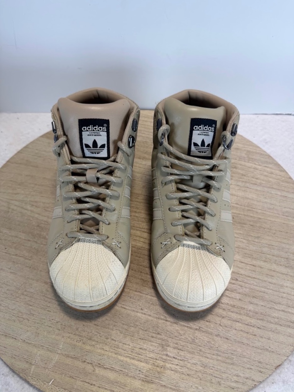 Adidas Pro Model BT Mens 5.5/Womens 7 Beige Tan High Top Superstar Shoes